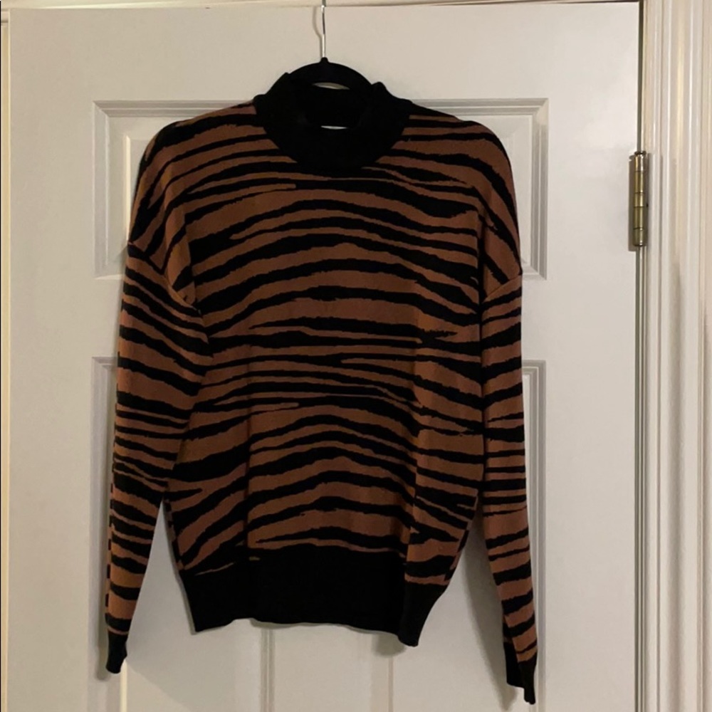 WAYF Brown and Black mock neck Zebra Sweater